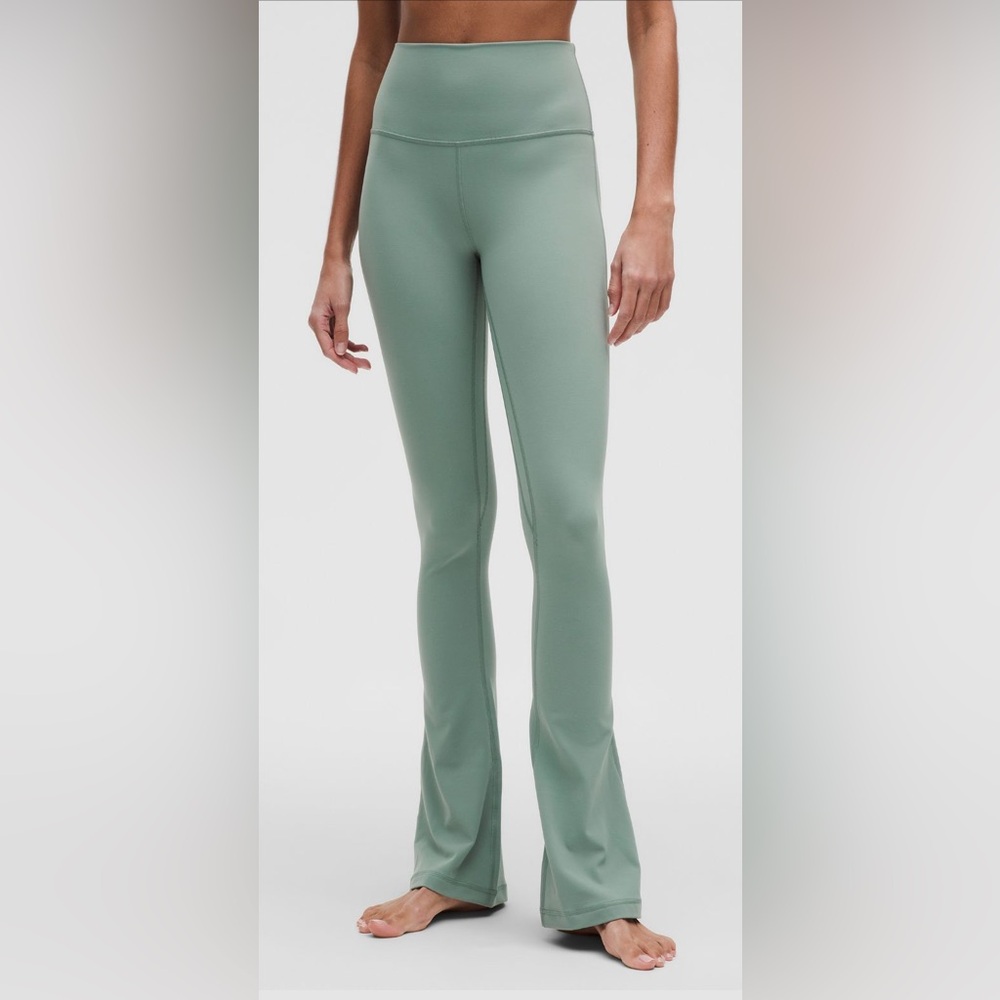 lululemon athletica mint green high-waisted, mini-flare leggings. 31” inseam.